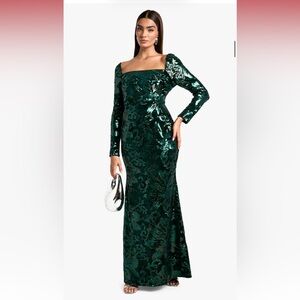Boohoo Dark Green Sequin Long Sleeve Dress
